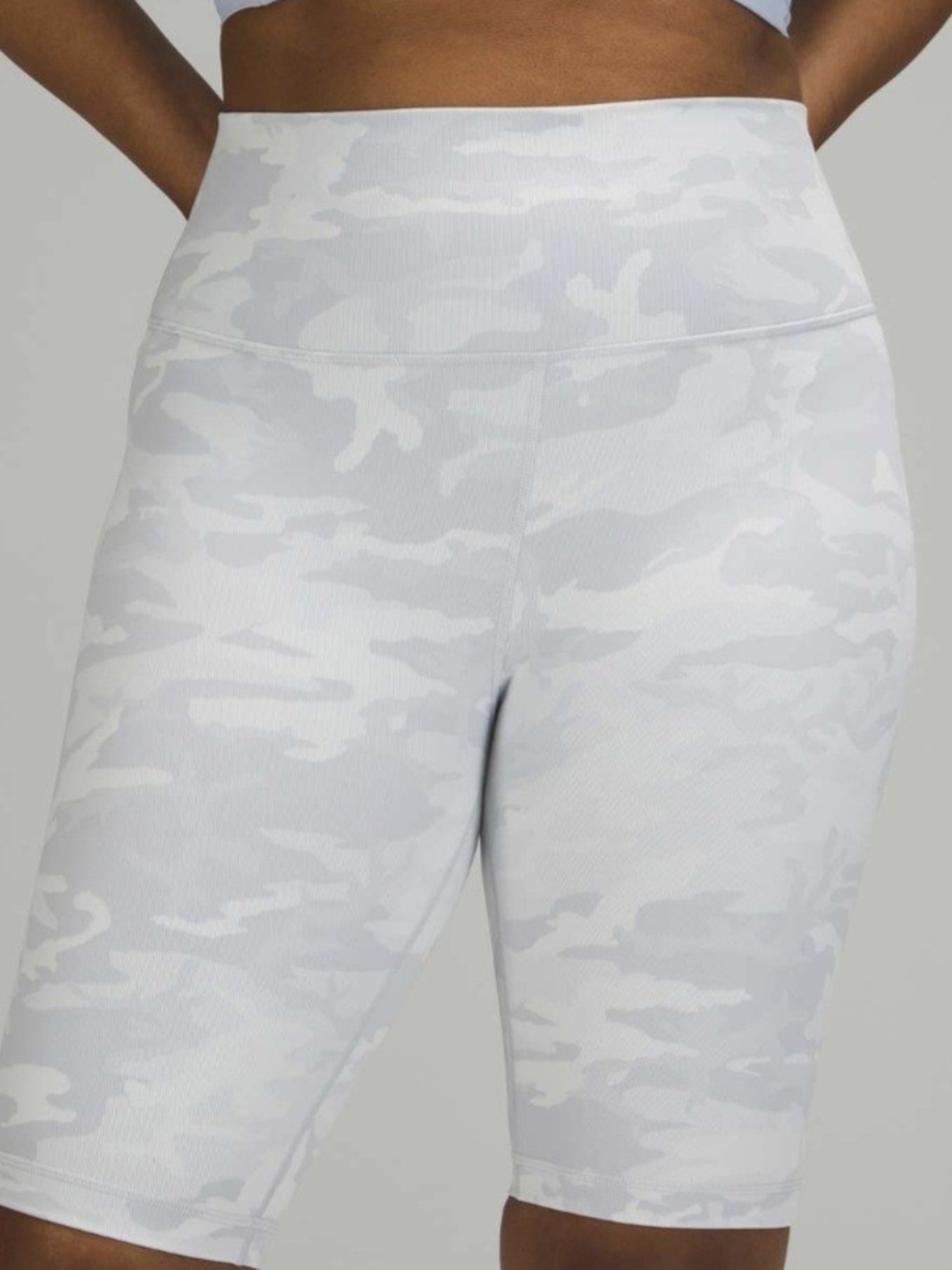 Lululemon Wunder Under High-Rise White Camo Bike Shorts - Size 14 10inch Ribbed